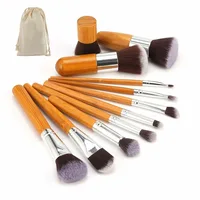 

11pcs Bamboo Handle Makeup Brush Set with Clothing Bag Powder Eyebrow Blush Make Up Brushes