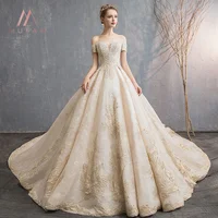 

Luxury Champagne 2019 Ball Gown Princess Lace Wedding Gowns Plus Size Bridal Dress Vestido De Noiva