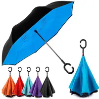 

New Design Waterproof C Shape Handle Hands Free Self Stand Double Layer Magic Umbrella Inverted Upside Down Reverse Umbrella