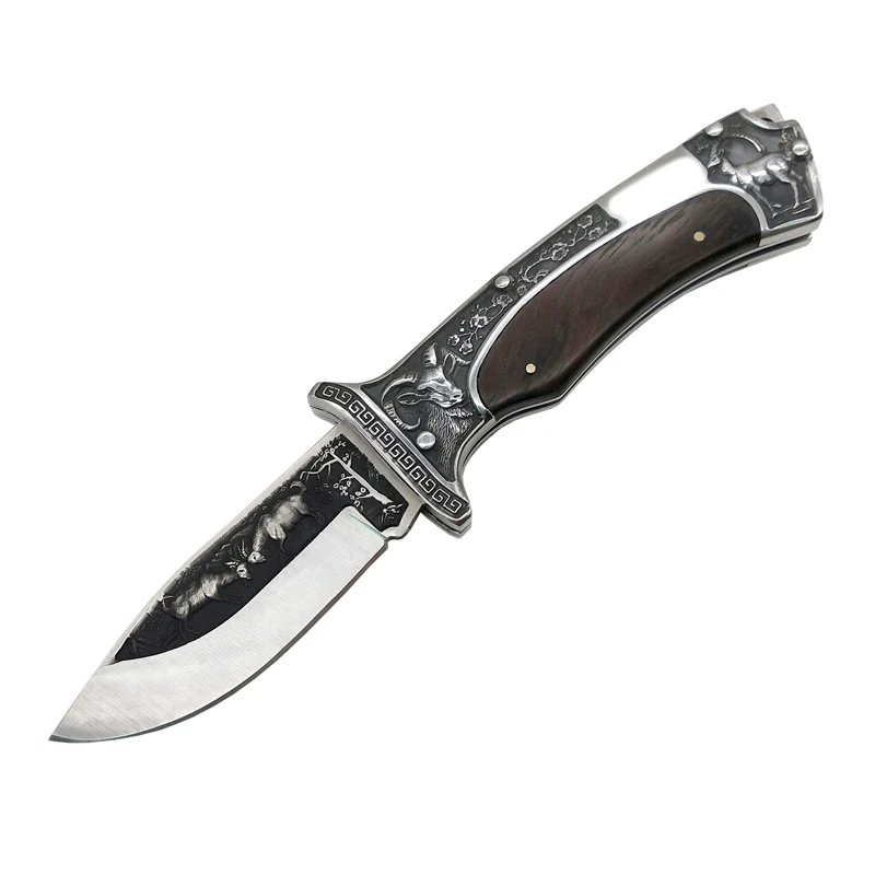 Retro emboss Camping pocket hunting handmade knifes outdoor survival tool knife