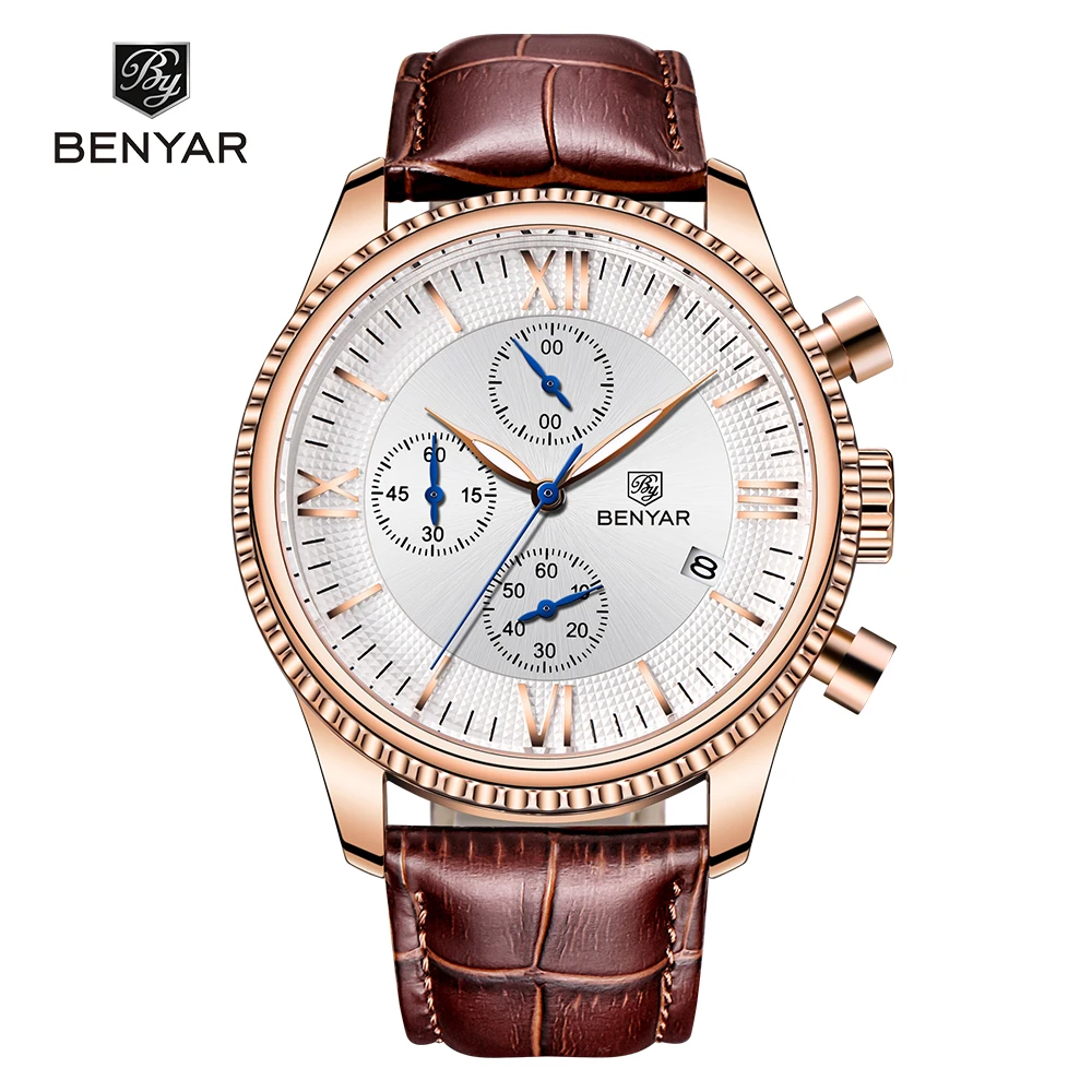 

Fashion Mens Chronograph Quartz leather strap benyar Watches, As the picture