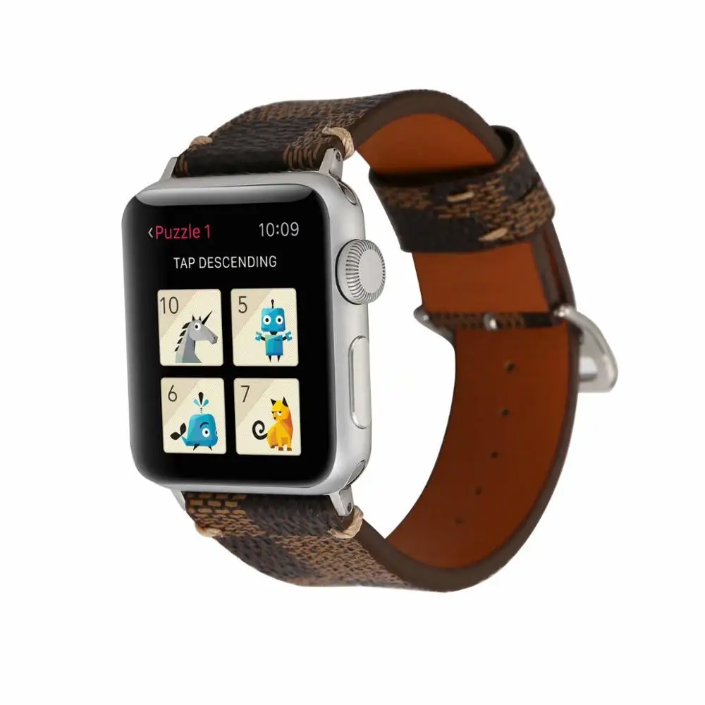 

Square Grain 38/42mm Genuine Leather for LV Watch Strap with connector for watch apple