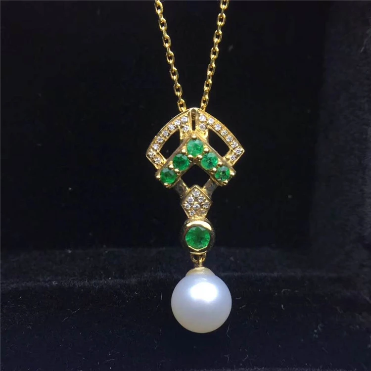 

latest design pearl gemstone necklace 18k gold diamond natural emerald necklace jewelry new pendant necklace