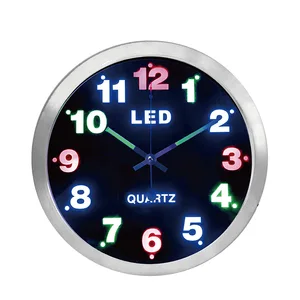 Image of Neon 12 inch simple digital metal LED electric digital wall clock fashion creative mute wall clock living room clock