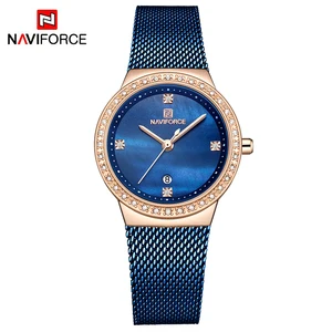 NAVIFORCE NF5005 Women Newest Luxury Mesh Strap Quartz Watches Stainless Steel Auto Date Bracelet Wristwatch