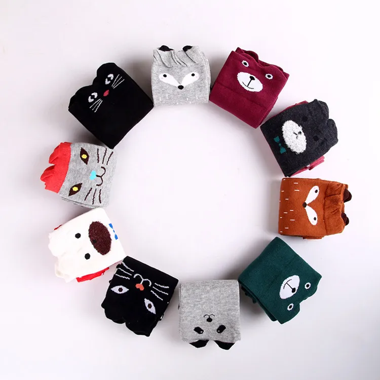 

Wholesale Children 3D Cartoon Fox Panda Cat Cute Tube Socks 100% Cotton Knee High for Kids, As photos & custom