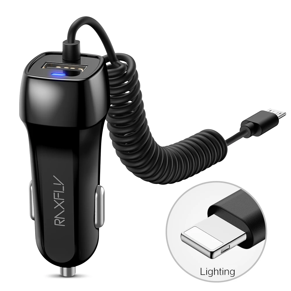 

Free Shipping RAXFLY Retractable Cable Cell Phone Fast Charging Car Usb Charger For iPhone For Apple