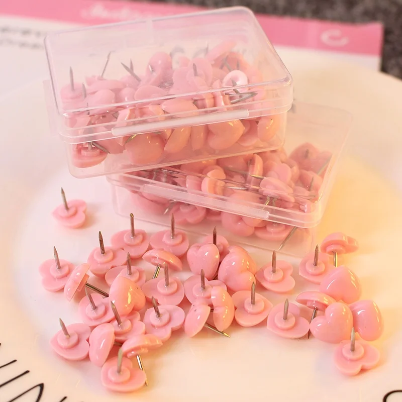 

50pcs/set cute pink heart push pin free shipping