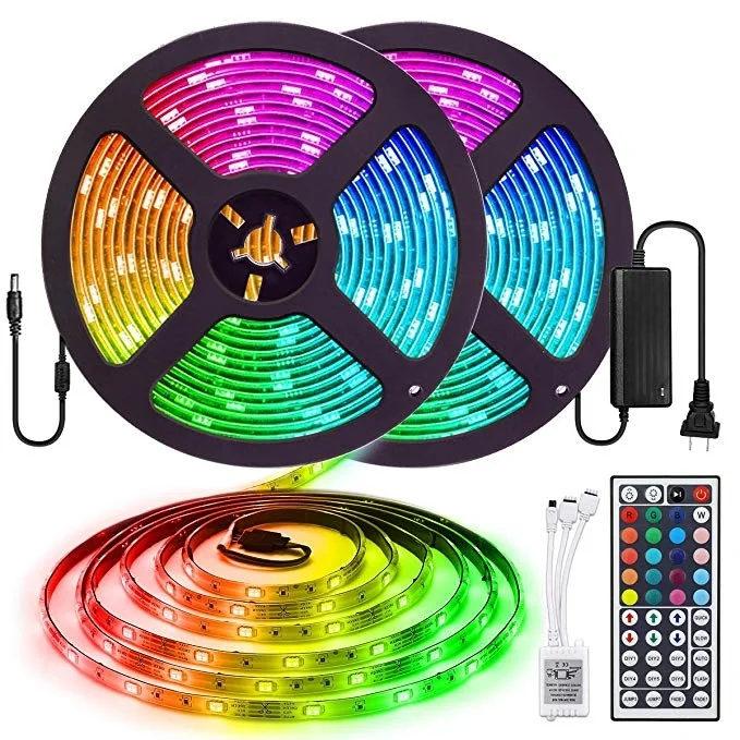 LED Strip Light Waterproof 16.4ft RGB SMD3528 with Supply Plug for Home Kitchen Bed Room Decoration