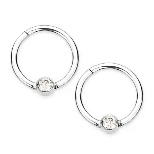 

16G Gem Centered Stainless Steel Hinged Segment Ring for Septum Nostril Lip and Ear Piercings Available in Multiple Colors, Black/silver/gold/rose gold