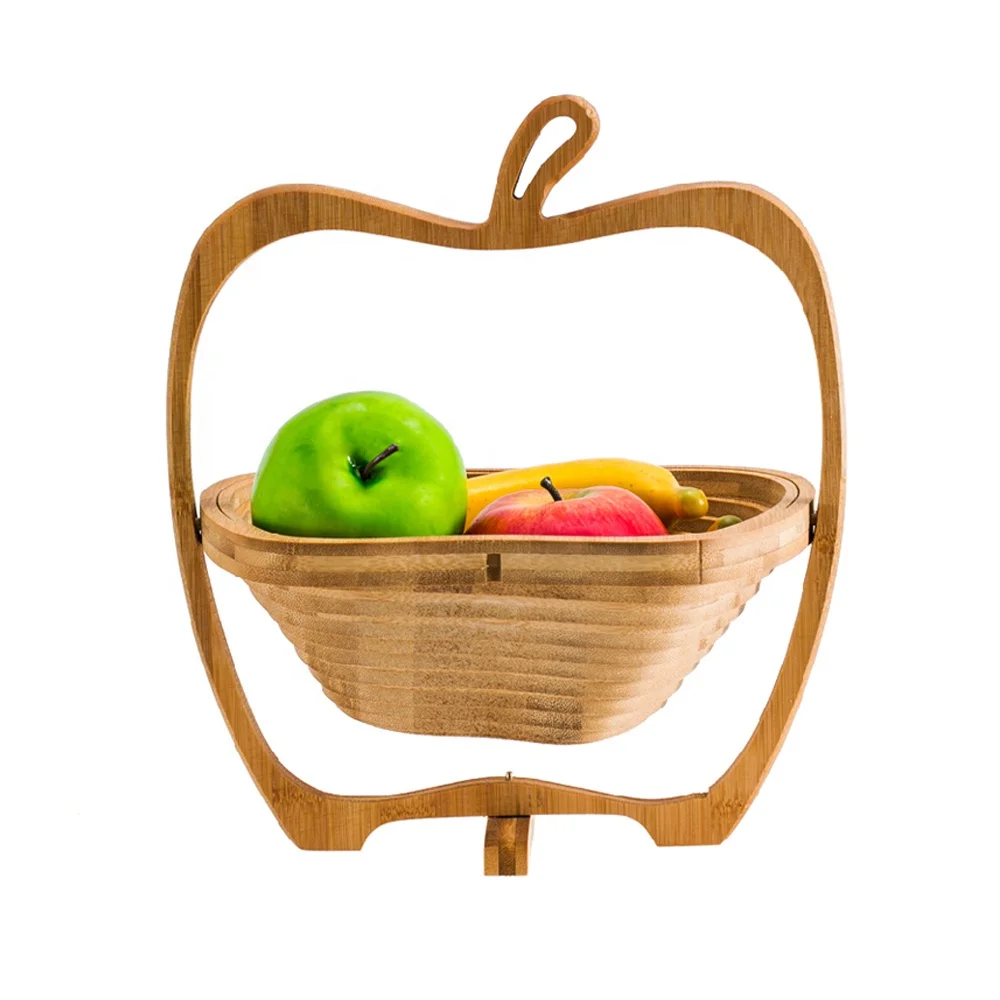 

Amazon Hot Sell Collapsible Food-safe Wooden Bamboo Fruit Basket with Apple Shaped