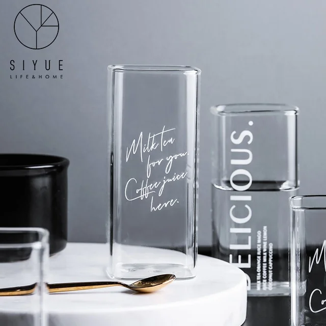 

High Quality Square Customized Glass Coffee Cup Short Style 1728, Transparent