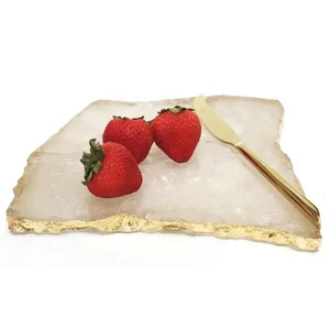 Image of 2019 Personalized Kitchen Tableware Natural Large Geode Crystal Rose Quartz Agate Slice Plate Serving Board Cheese Platter