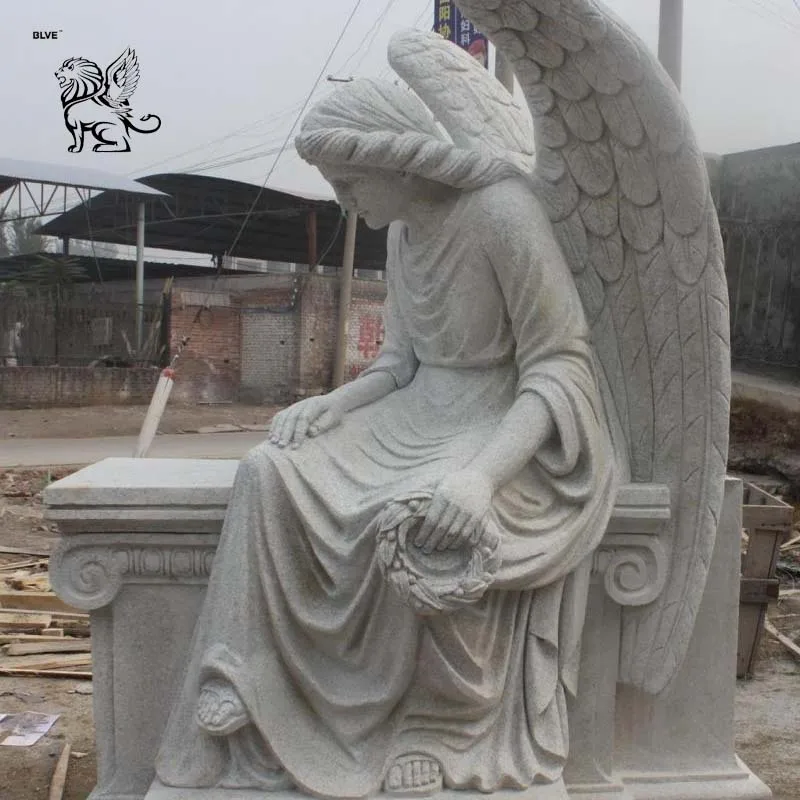 
chinese factory hand carved granite marble tombstone grief angels statue sculptures tombstone and monument MTG-002 