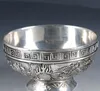 Chinese Silver Copper Hand-Carved Dragon & Phoenix Bowl