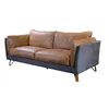 Metal Leg Chaise Lounge Distressed Leather Lobby Sofa