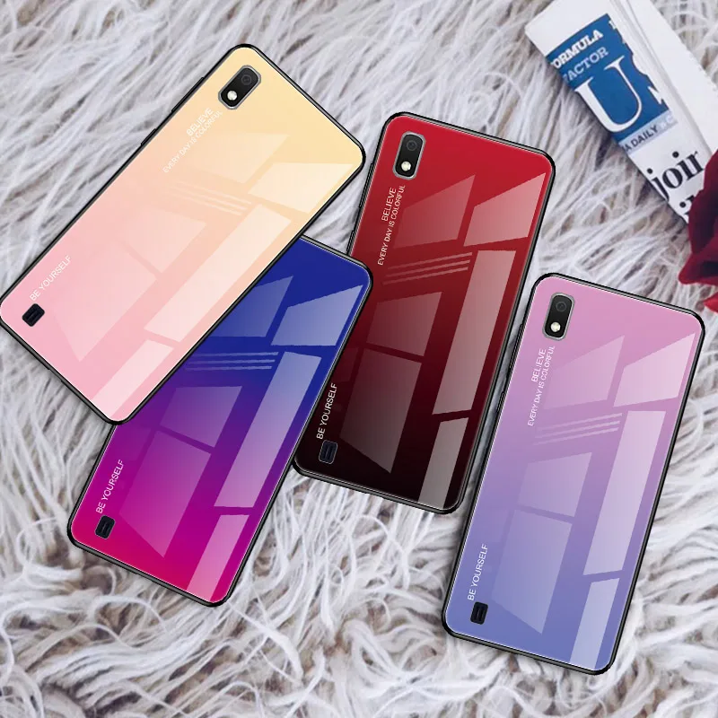 

OEM Fashionable design gradient color tempered glass cell phone case For Samsung A10