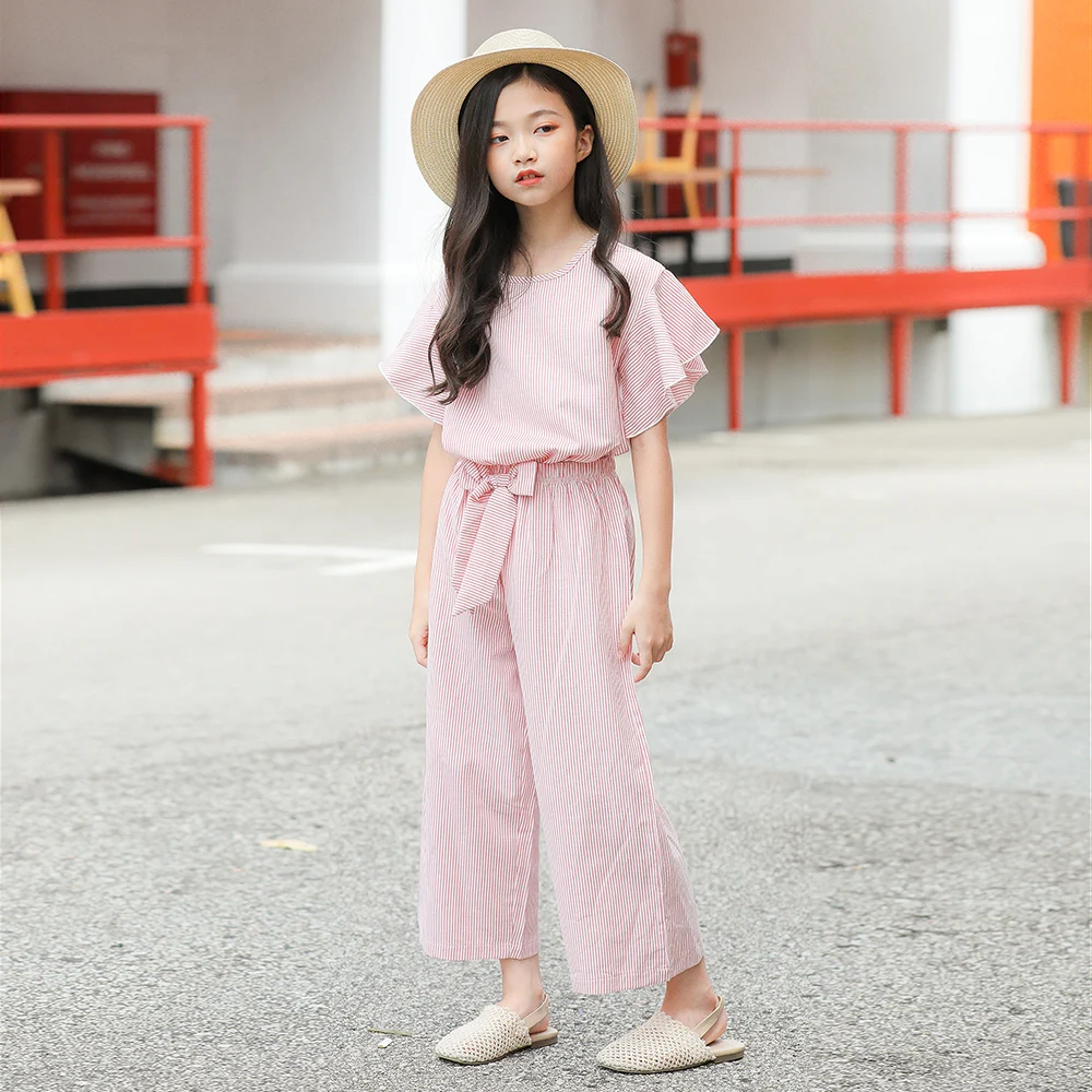 Children's clothes girls stripe suit new fashion casual two-piece suit