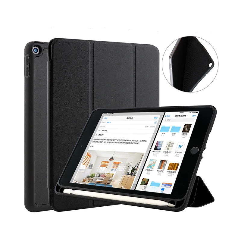 

Trifold Stand Premium PU Leather Smart Cover Case for iPad Mini 5 released 2019 with Pencil Holder