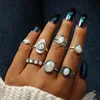 Europe and the United States cross-border new multi-element gems ring simple drop rose valley oval 7 pcs ring woman jewelry