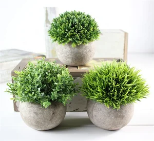 Image of V-3061 Factory Directly Sell Set of 3 Artificial Plant Artificial Plastic Mini Plants With Gray Pot