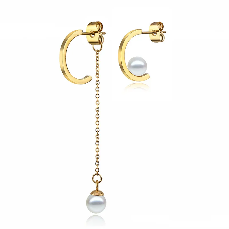 

Fashion half round stainless steel jewelry 18K gold pearl earrings