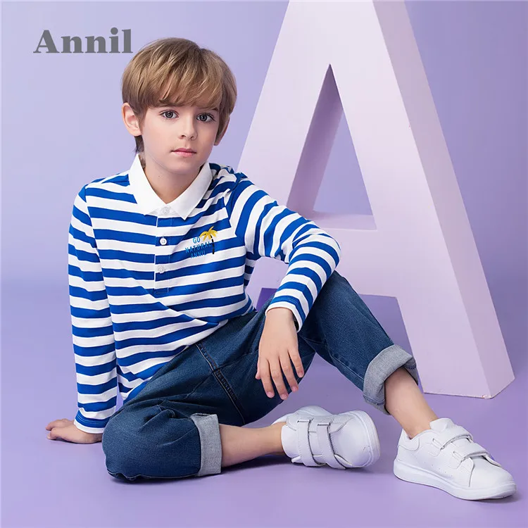 

Annil Children Clothes Wholesale Long Sleeve Striped Polo T-Shirt For Boy