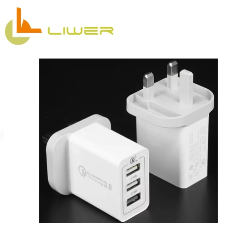 

30W QC3.0 Fast Wall Charger Adapter for Mobile Phone , 3 Port UK EU US Plug Travel / Wall Charger with CE Certificates, White