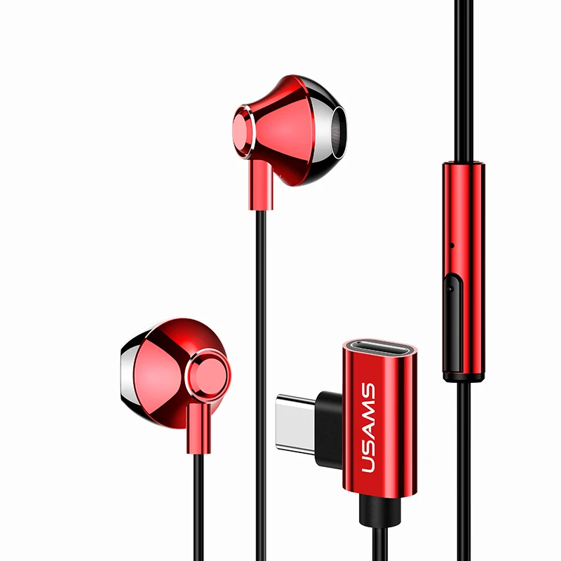 

USAMS EP-33 1.2M Type-C Charging Port Gaming Metal In Ear Earphone Headphone Earbuds, Red/black