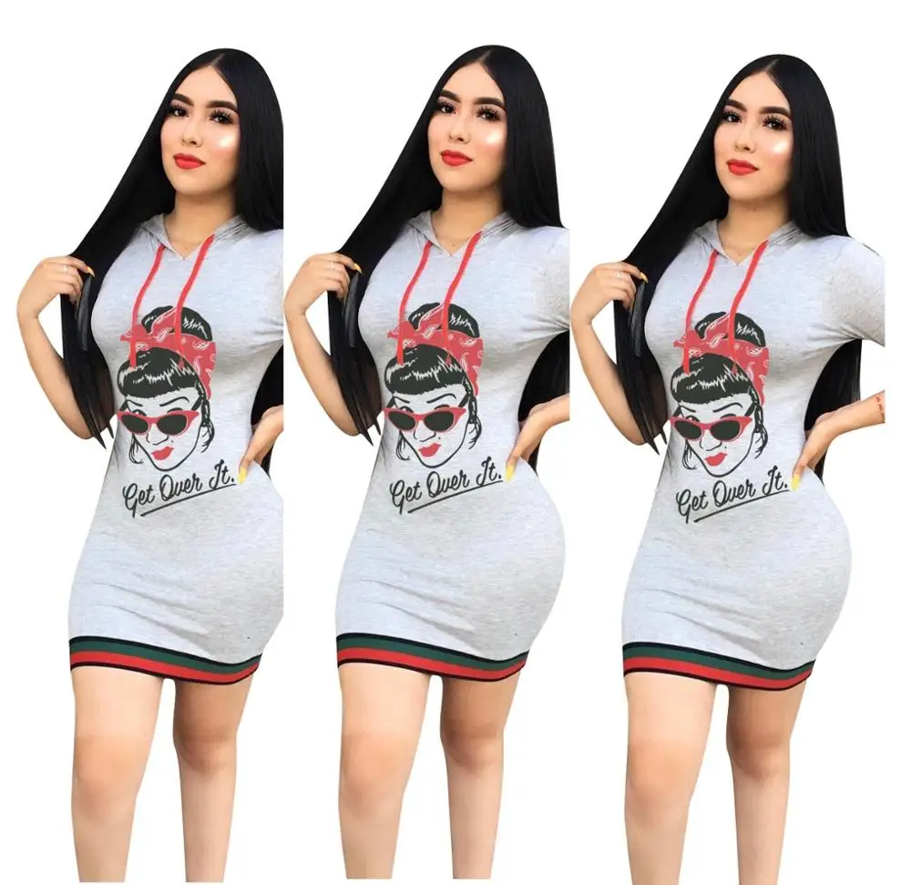 

9041105 Fashion and leisure rib print hooded dress, N/a