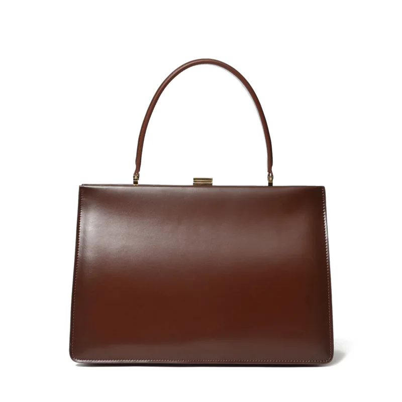 

2020 Simple Casual Tote Bag Street Vintage Box Leather Cowhide Handbag Big Leather Clip Bag for Working, White,black,red,coffee,dark green