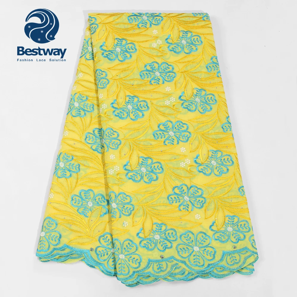 Bestway 100% cotton voile embroidery swiss voile lace with stones