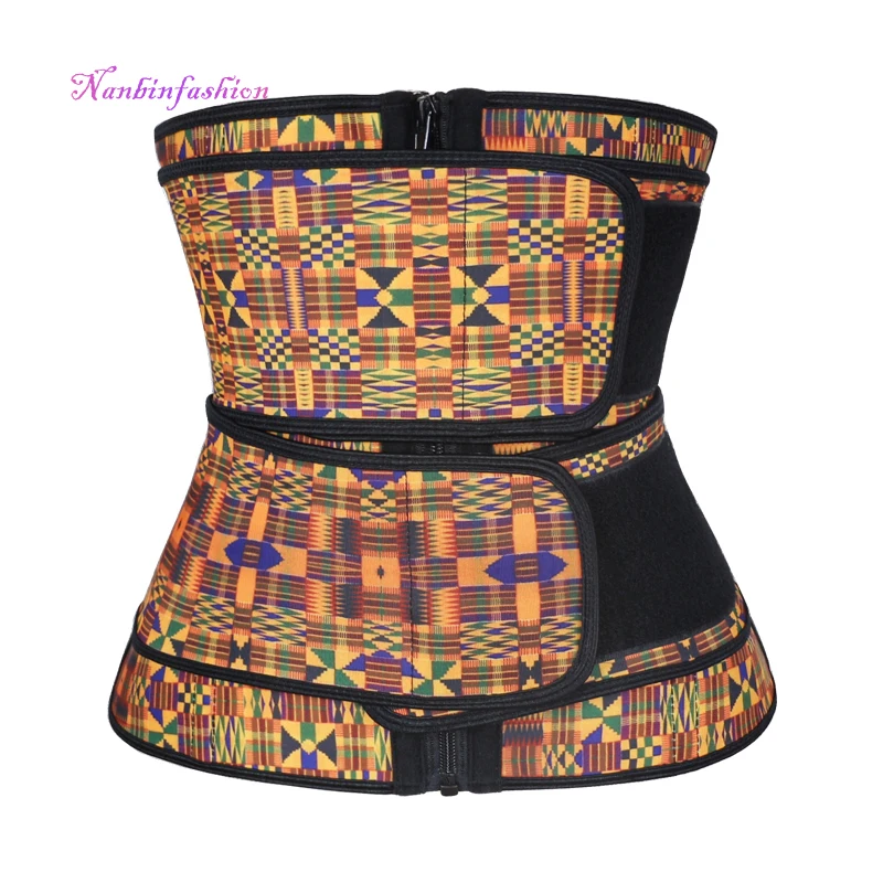 

Geometric Double Belt Latex Corset Africa printing 3XS-6XL MH1790, As shown