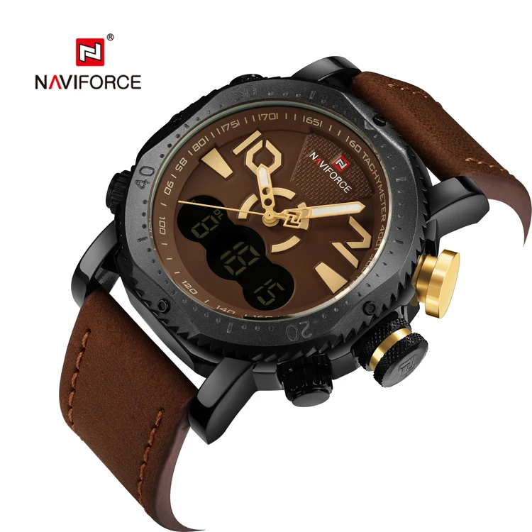 

NAVIFORCE 9094 Brand Men Sport Watches Dual Display Watch Men LED Digital Analog Clock Orange Quartz Watch 30M Waterproof Male