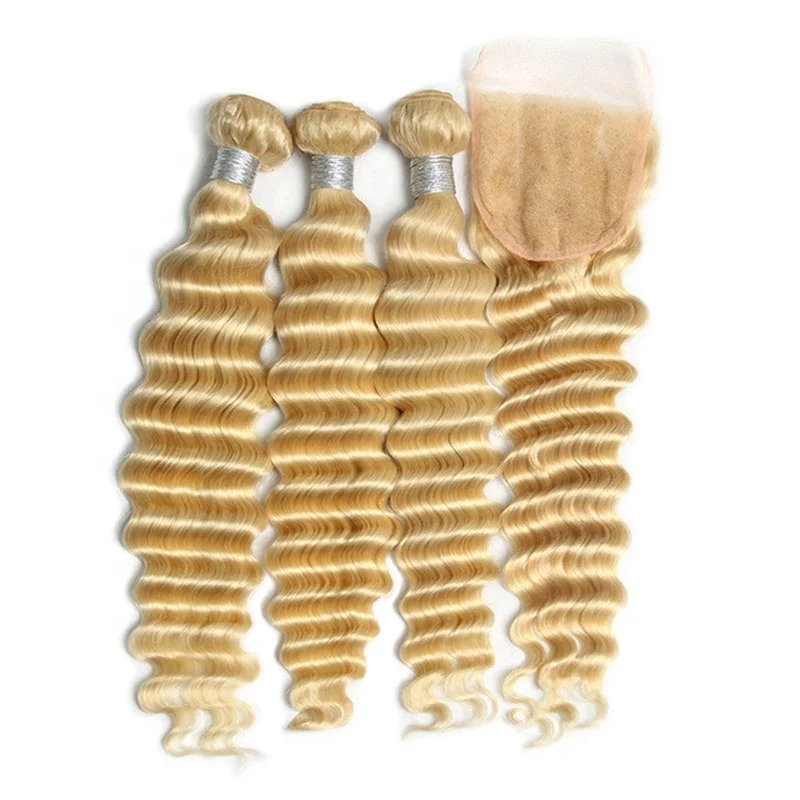 

Highknight Free Gifts 100% Human Human Hair Bundles 613 Virgin Human Hair Deep Wave Hair Bundles With Closure