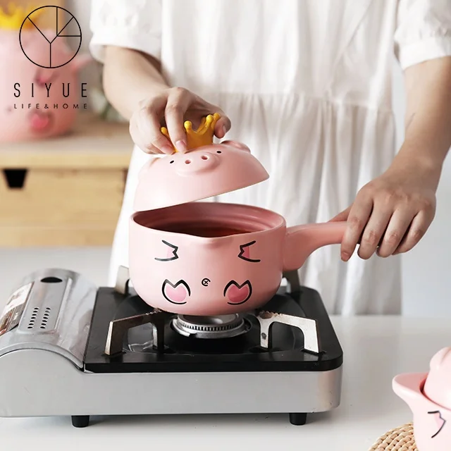 
Creative ceramic casserole with cover and cute piglet double ears casserole 1016 