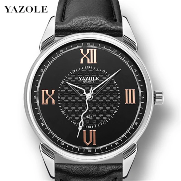 

YAZOLE 424 Men's Watch Roman Digital Waterproof Casual Simple Trendy Business Watch Leather and Steel Strap Quartz Watch