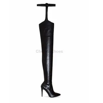 croc thigh high boots