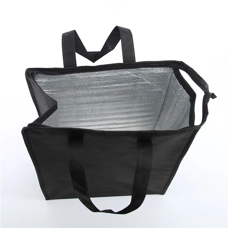 

LYMECH cheap factory custom grocery food delivery pack foldable tote shopping waterproof insulated non woven Cooler Bag, Black