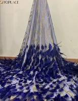 

New design french royal blue feather lace with sequins tulle lace nigerian lace fabric 2019 for wedding dress fabric