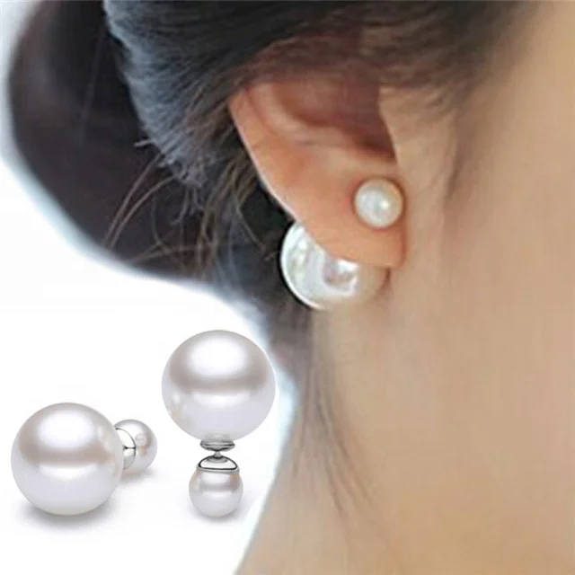 

16MM 12MM 8MM Freshwater Pearl 925 Sterling Silver Two Pearl Earring, White