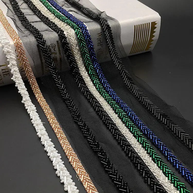 
Wholesale Pearl Beaded Lace Trim Mesh Lace Ribbon Fabric Clothes Decoration  (62107977672)