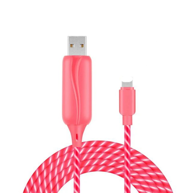 

Free Shipping Glow In The Dark Led Flowing USB Data Sync Charging Cable Wire, Black/white/blue/pink