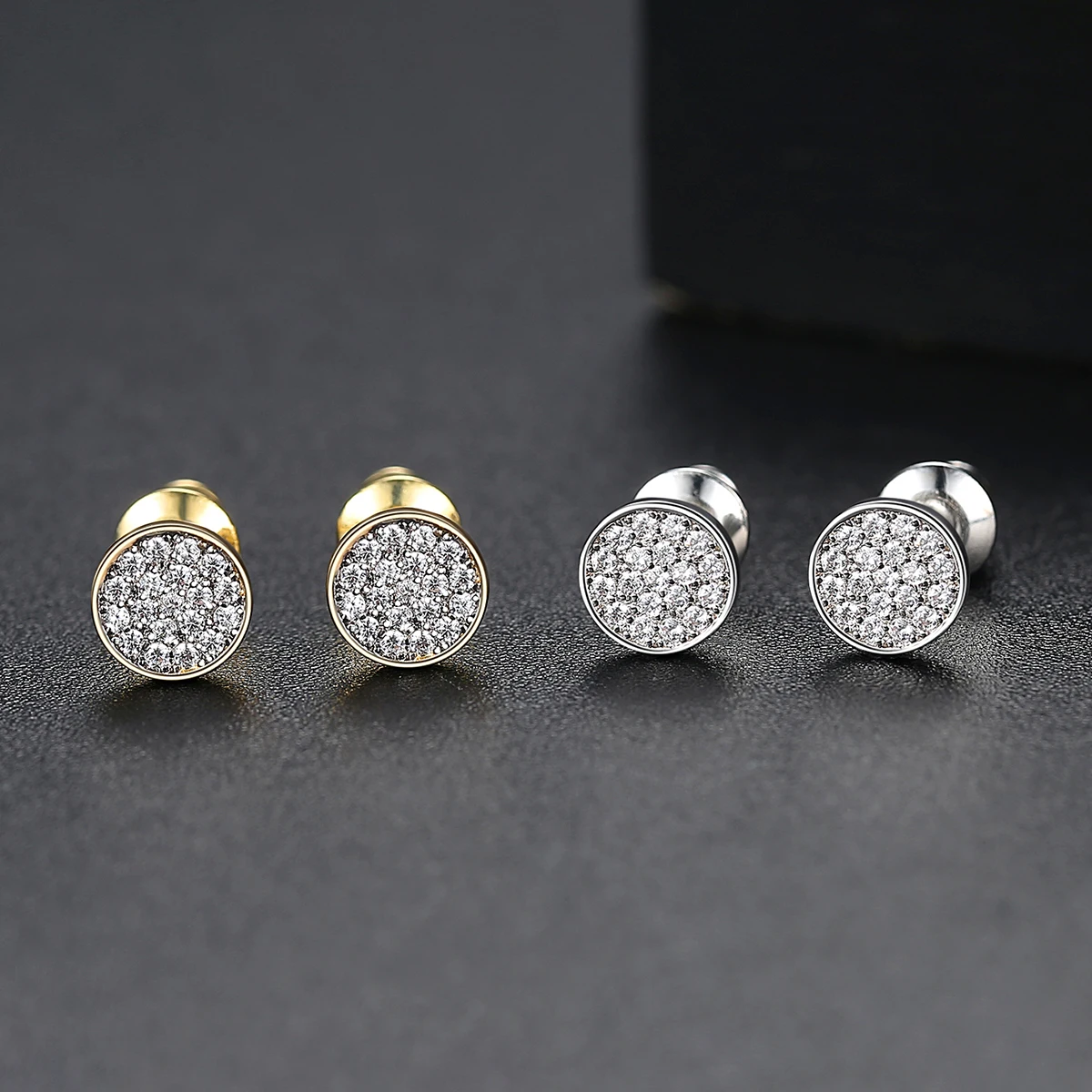 

LUOTEEMI High Quality Italian Earrings for Men Black CZ Stud Earring