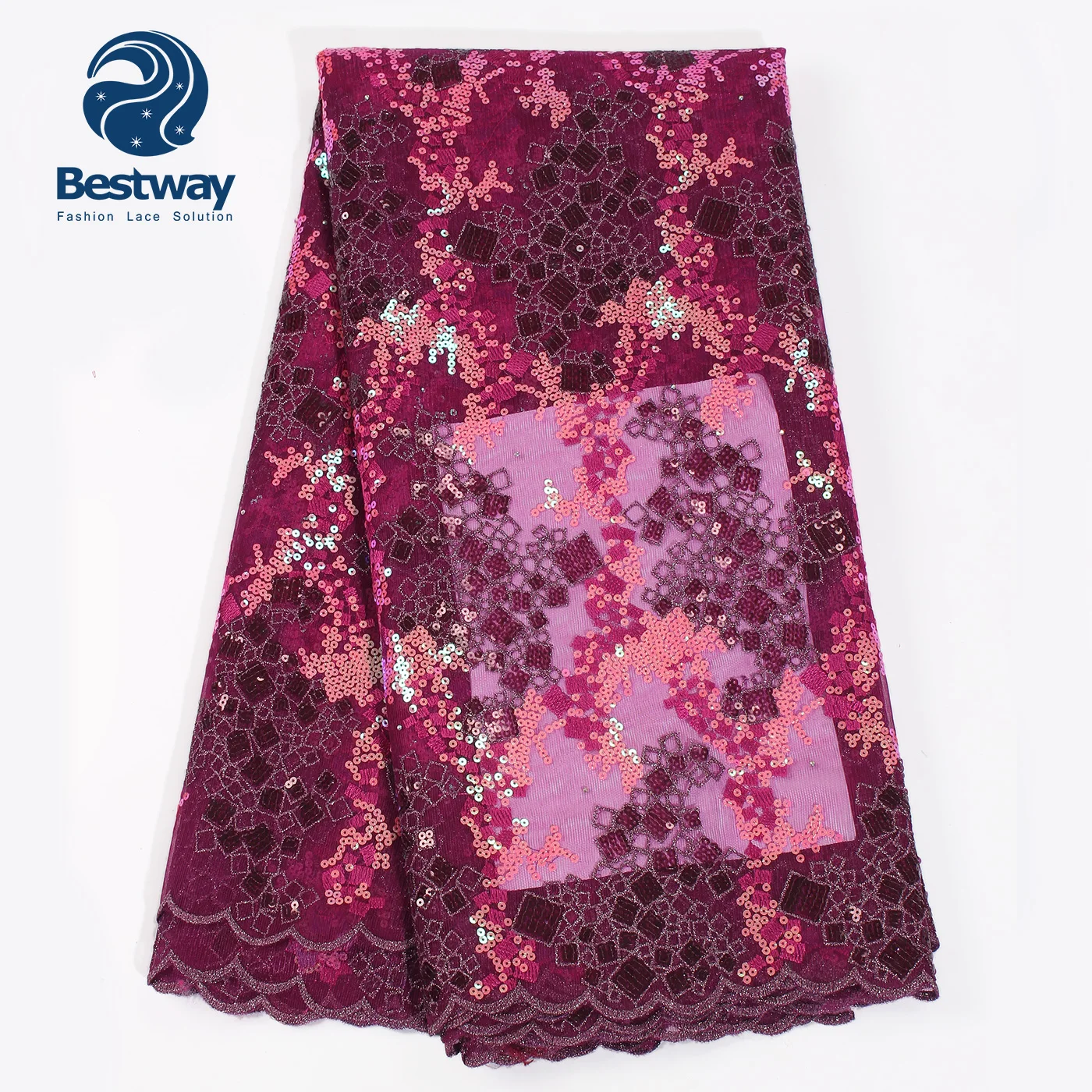 

Bestway 2019 African Embroidery French Tulle Lace Fabric with Sequins FL0479, Burgundy;lilac;purple;gold;yellow;blue;teal;red