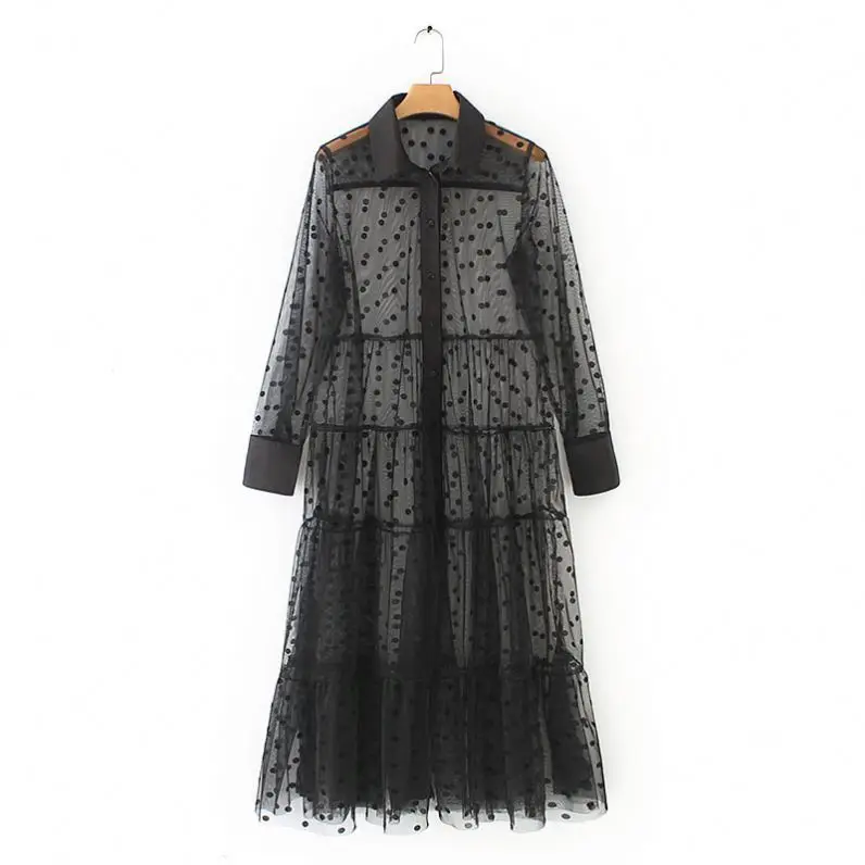 

New arrival women's fashion polka-dot lapel single-breasted dress, White/black