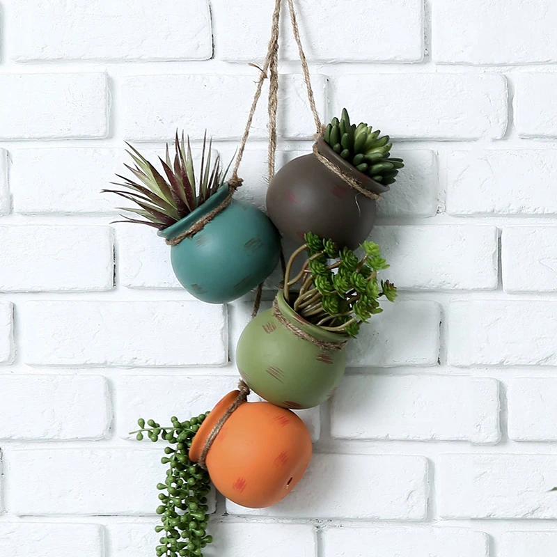 

Z769 Hemp rope hanging basin succulent flowerpot colorful mini Plant Pot Decorative vase