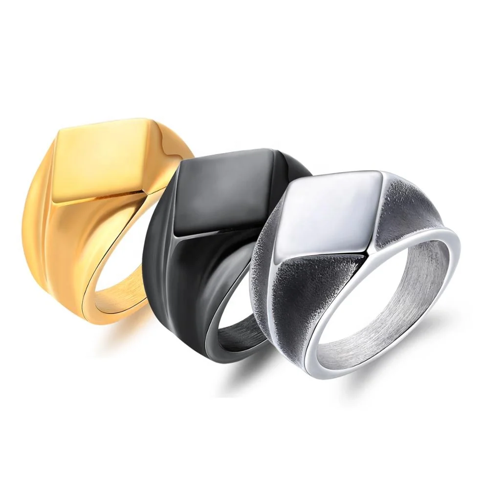 

2019 Fashion man vintage jewelry bands stainless steel prismatic custom engraved puzzle blank signet ring, Steel color/golden/black