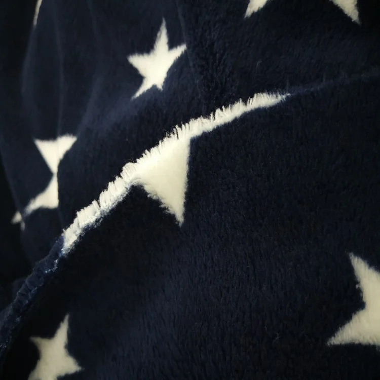 
Leda star printed polyester knit coral fleece fabric for bed sheet 