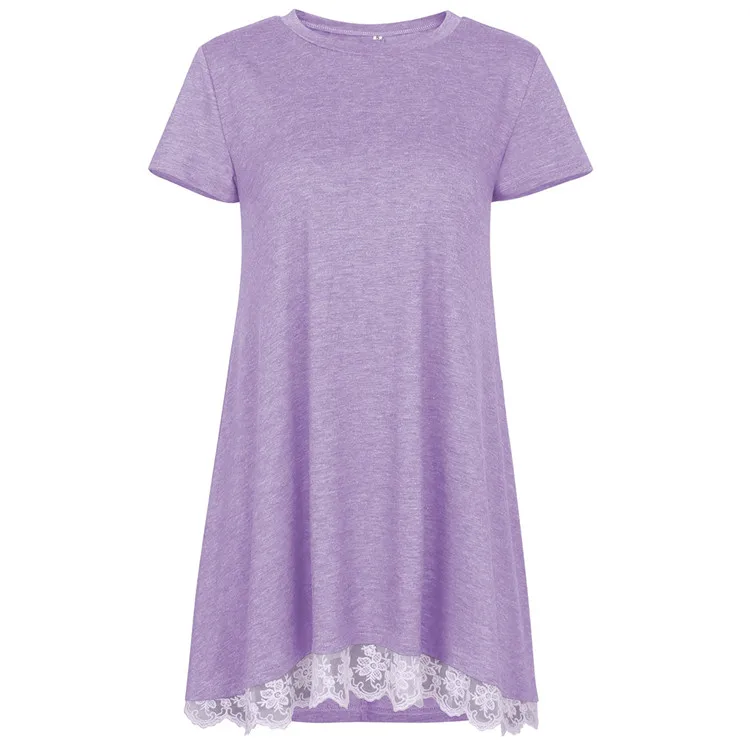 

Wholesale Solid Color Short Sleeve Lace Tunic, Pink,green,blue,black,purple,yellow